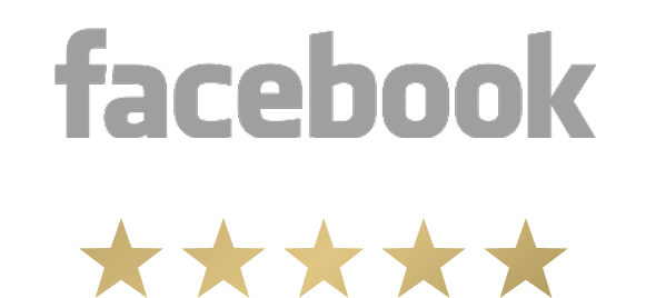 Facebook logo with golden star ratings.