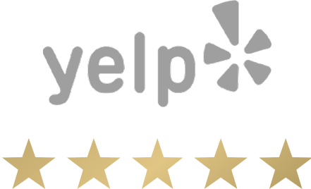 Yelp logo with five gold stars rating